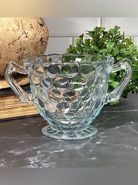 Vintage Anchor Hocking Blue Bubble Glass Open Sugar Bowl